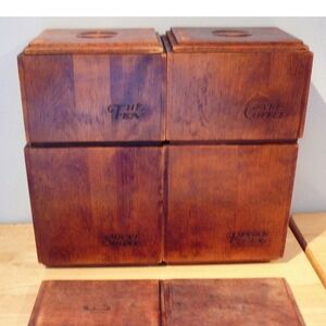 BARIBOCRAFT Baribo-Maid teak and maple Wood Canister Set Flour Sugar lot z1